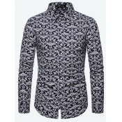 Lovely Men Formal Print Patchwork Blue Shirt