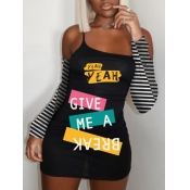 Lovely Trendy Off The Shoulder Letter Print Stripe
