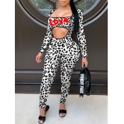 Lovely Sexy Letter Leopard Print Hollow-out White 