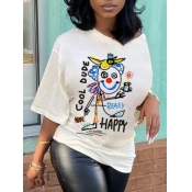 Lovely Casual Cartoon Letter Print White T-shirt