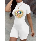 LW Chic Turtleneck Lip Print White Yoga One-piece 