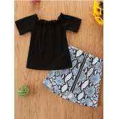 Lovely Girl Casual Rib-Knit Cobra Print Black Two 