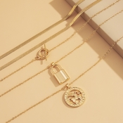 Lovely Stylish Padlock Coin Gold Multilayer Neckla