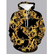 Lovely Men Casual Hooded Collar Drawstring Print B