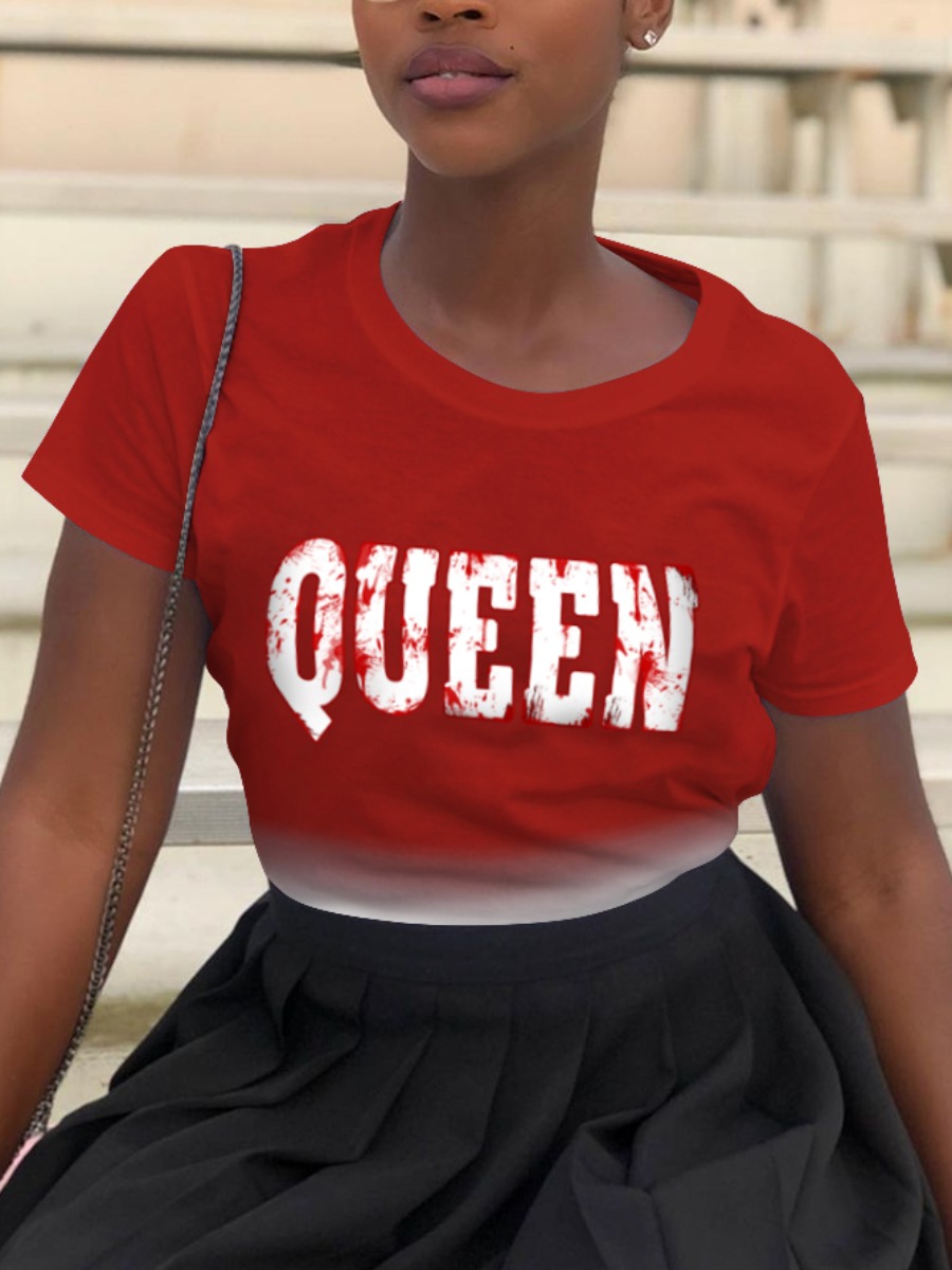 LW Trendy Gradient Letter Print Red T-shirt