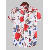 LW Men Casual Floral Print Patchwork White Shirt