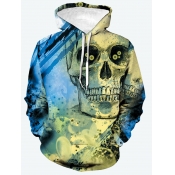 Lovely Men Street Hooded Collar Skeleton Print Blu
