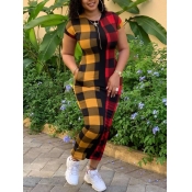 Lovely Casual Plaid Print Patchwork Red Ankle Leng