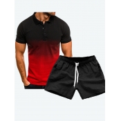Lovely Men Trendy Gradient Drawstring Red Two Piec