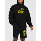 Lovely Men Trendy Hooded Collar Letter Print Black