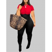Lovely Plus Size Trendy O Neck Patchwork Red One-p