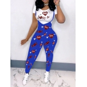 LW Houndstooth Heart Letter Print Overall Pants Se