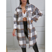 Lovely Casual Plaid Print Button Design Grey Woole