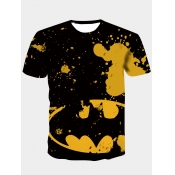 Lovely Men Casual Splash Ink Print Black T-shirt