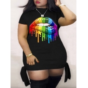 LW Plus Size Street Lip Print Knot Design Black Mi
