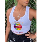 Lovely Chic Lip Letter Print White Camisole