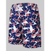 Lovely Men Casual Flag Print Drawstring Navy Blue 