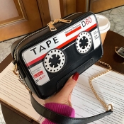 LW Chic Tape Print Black Crossbody Bags