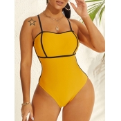 Lovely Casual Striped Patchwork Yellow One-piece S