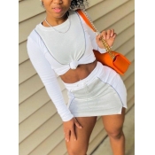 LW Chic O Neck Drawstring White Two Piece Skirt Se