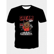 Lovely Men Casual O Neck Cartoon Letter Print Blac