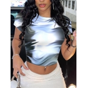 Lovely Trendy O Neck Gradient Black T-shirt