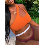 LW Casual One Shoulder Hollow-out Yellow One-piece