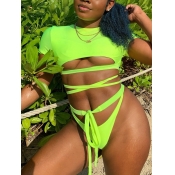 Lovely Chic Bandage Hollow-out Design Green Tankin