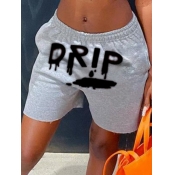 LW Mid Waist Drip Letter Print Shorts