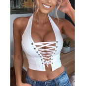 Lovely Street Bandage Hollow-out Design White Cami