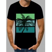 Lovely Men Casual O Neck Tree Print Black T-shirt