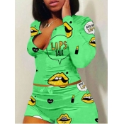 Lovely Stylish Lip Print White Two Piece Shorts Se