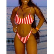 LW Casual Striped Red Two-piece Swimsuit