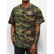Lovely Men Casual O Neck Camo Letter Print T-shirt
