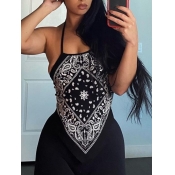 Lovely Casual Paisley Print Asymmetrical Black Cam