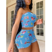 LW Stylish Off The Shoulder Butterfly Print Skyblu