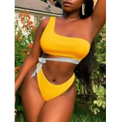 LW Casual One Shoulder Bandage Design Yellow Tanki