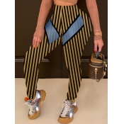 LW Casual Striped Mesh Patchwork Brown Pants(No-po