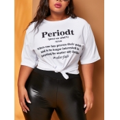 LW Plus Size Casual Letter Print White T-shirt