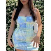 Lovely Sexy Tie-dye Drawstring Baby Blue Mini Plus