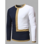 LW Men Casual O Neck Patchwork Navy Blue T-shirt