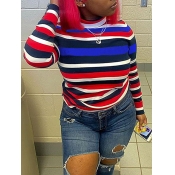 Lovely Casual Striped Patchwork Red T-shirt