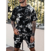 LW Men Casual Tie Dye Drastring Black Two Piece Sh