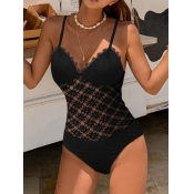 Lovely Sweet V Neck Mesh Black Teddies