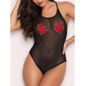 Lovely Sexy Backless See-through Floral Decoration