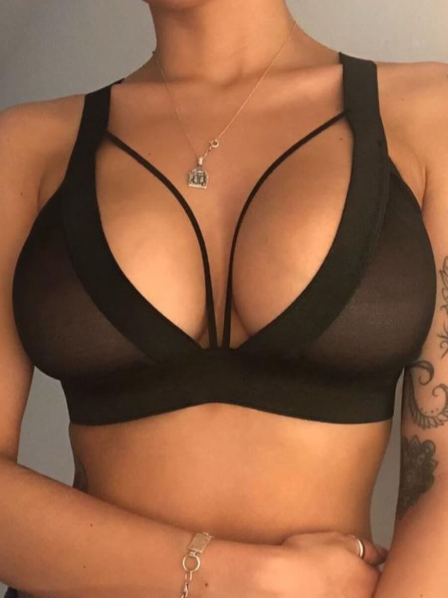 LW SXY Bandage Hollow-out Design Black Bra