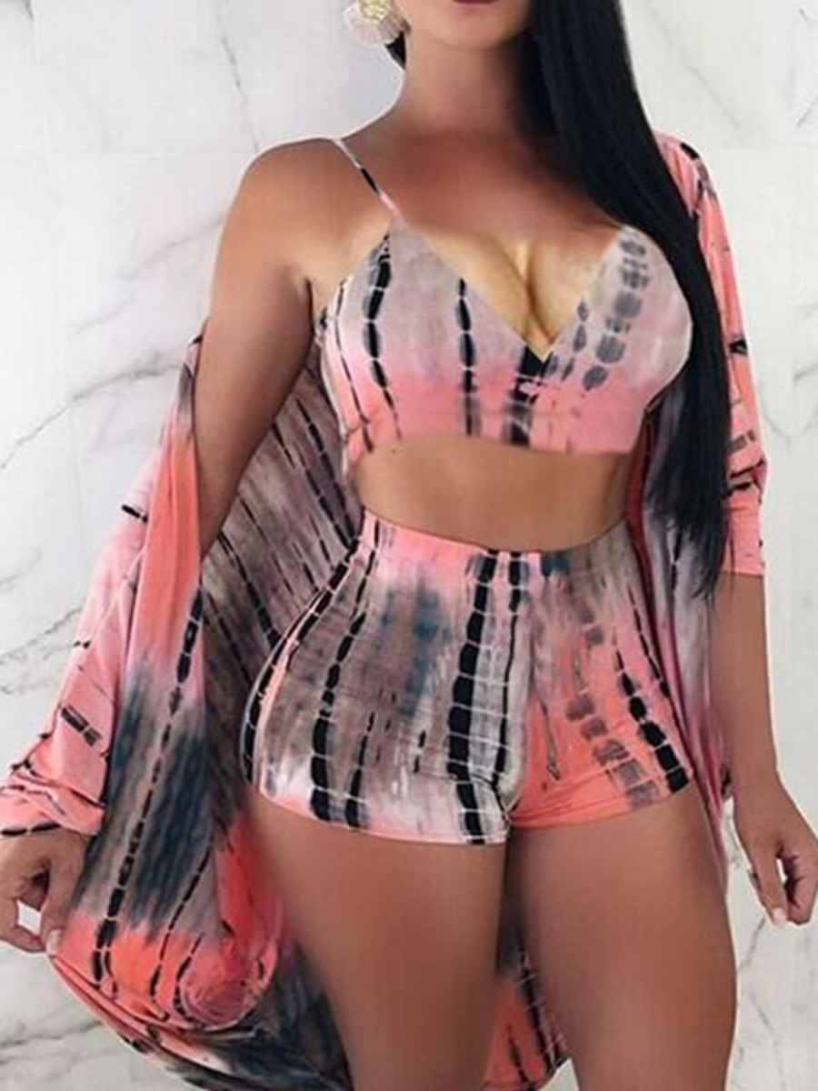 LW Sexy Tie-dye Print Pink Two-piece Shorts Set