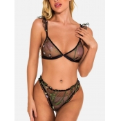 Lovely Sexy Floral See-through Flounce Design Blac