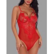 Lovely Sexy See-through Hollow-out Red Teddies
