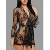 Lovely Sexy Cross-over Lace-up See-through Black G